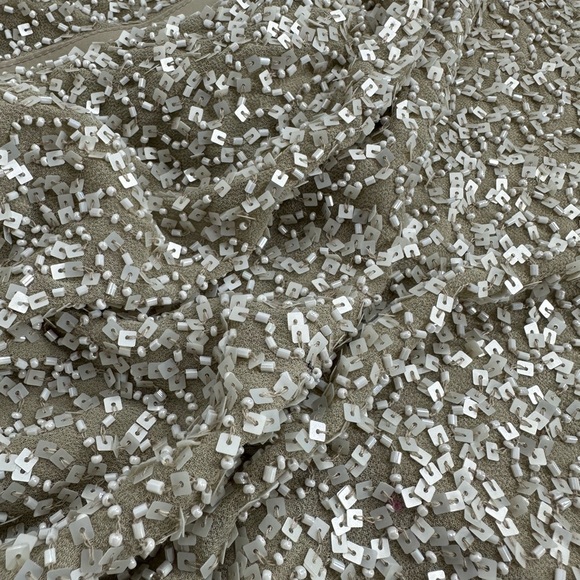 J Kara  formal sequin flutter sleeve bodice chiffon gown champagne size 16 - Picture 11 of 13